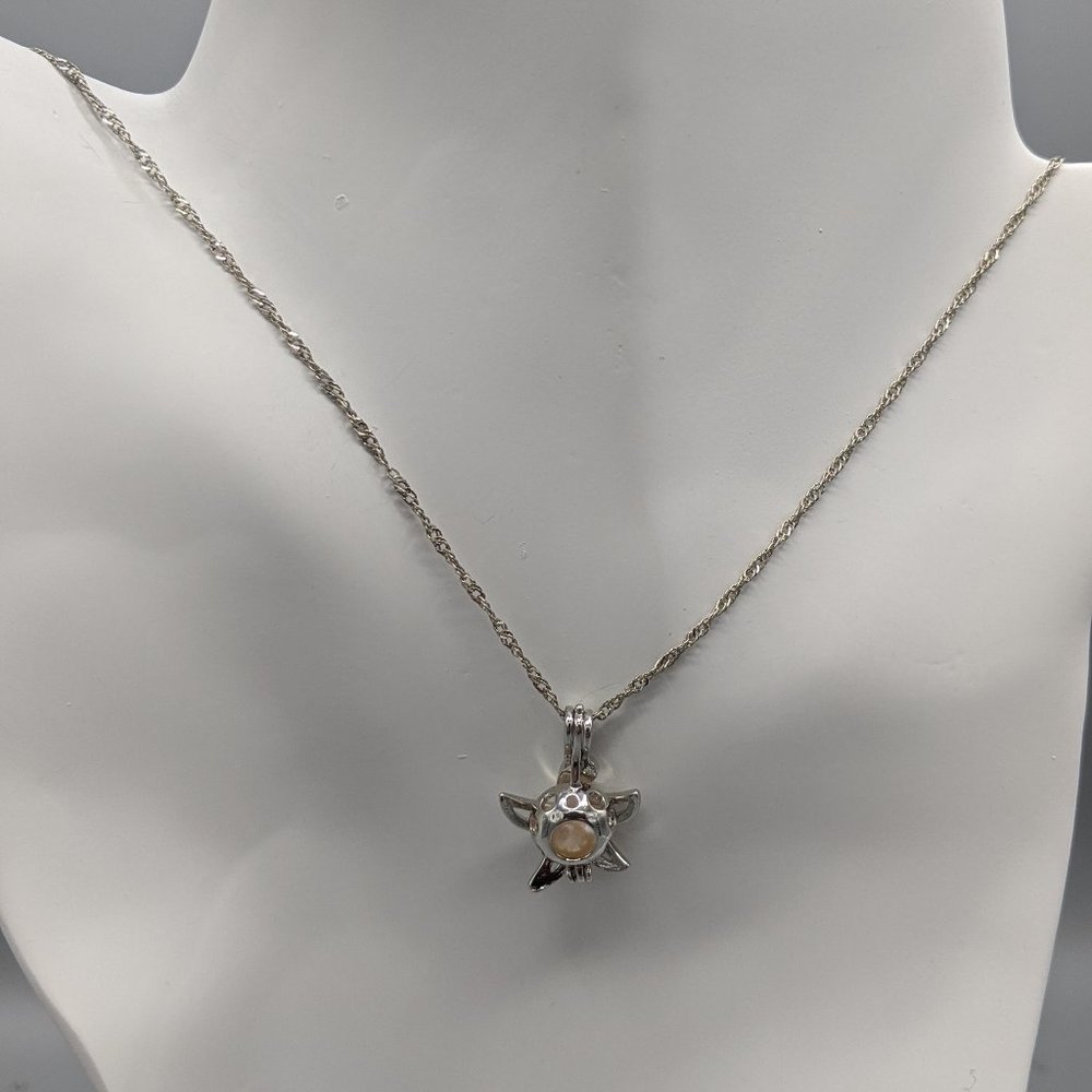 18K White GP Starfish Cage Cultured Pearl Necklace